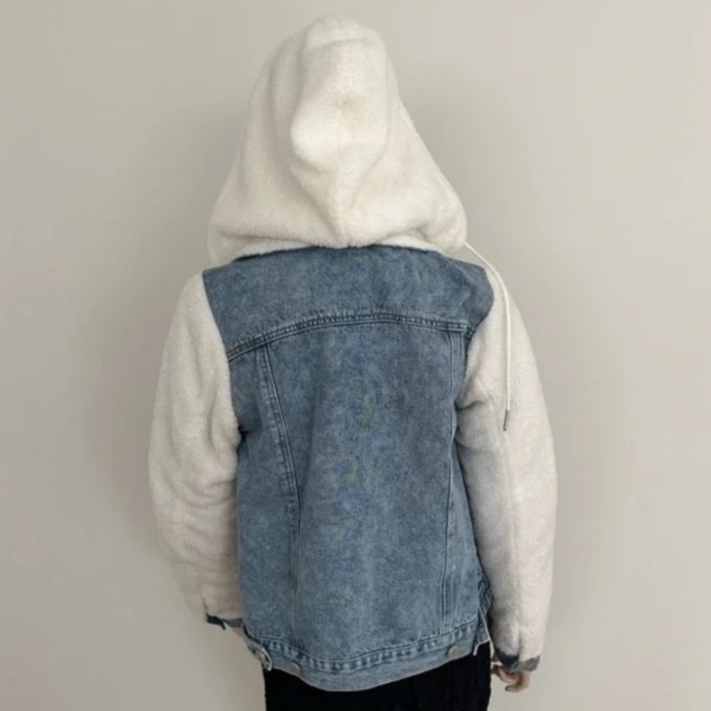 BLANK NYC Denim and White Sherpa Jacket - Size L - Picture 3 of 4